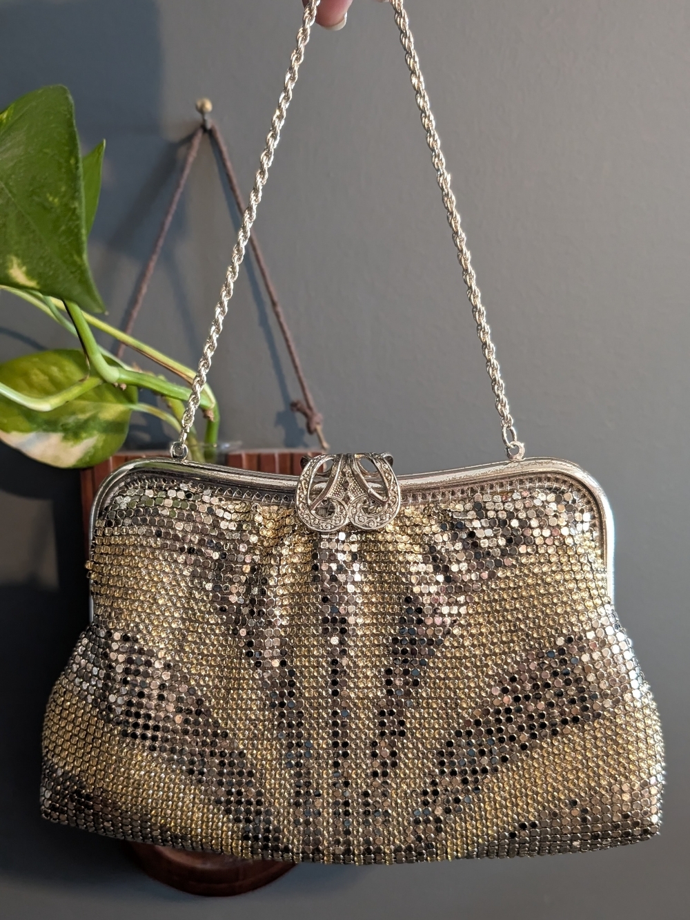 Vintage Gold Silver Tone Sequin Evening Clutch
